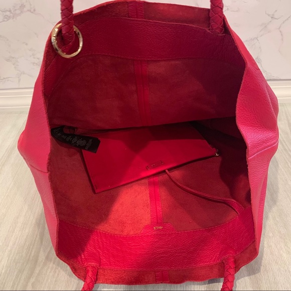 Maje Sun Pebbled Leather Tote in Framboise - Picture 3 of 3